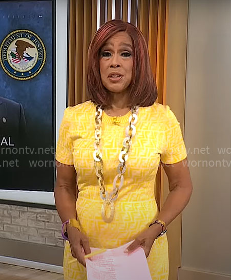 Gayle King’s yellow monogram print dress on CBS Mornings