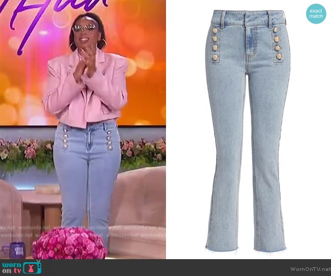 Generation Love Justine Button Fray Denim Pants worn by Jennifer Hudson on The Jennifer Hudson Show