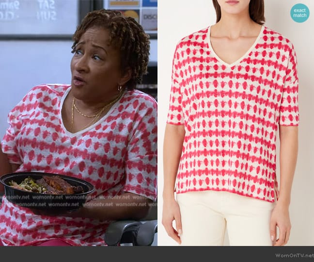 Gerard Darel Pink Tye Dye Linen Tee worn by Lucretia Turner (Wanda Sykes) on The Upshaws