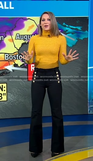 Ginger’s black pants with gold buttons on Good Morning America