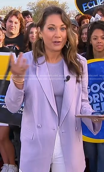 Ginger’s lilac top and blazer on Good Morning America