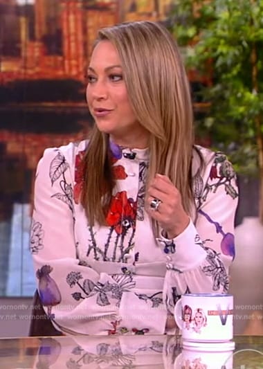 Ginger Zee’s white floral print dress on The View