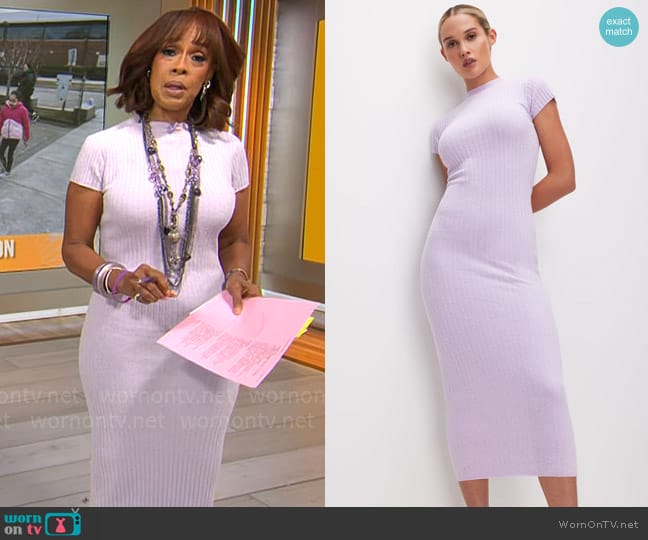 Good American Terry Dress in Lavender worn by Gayle King on CBS Mornings