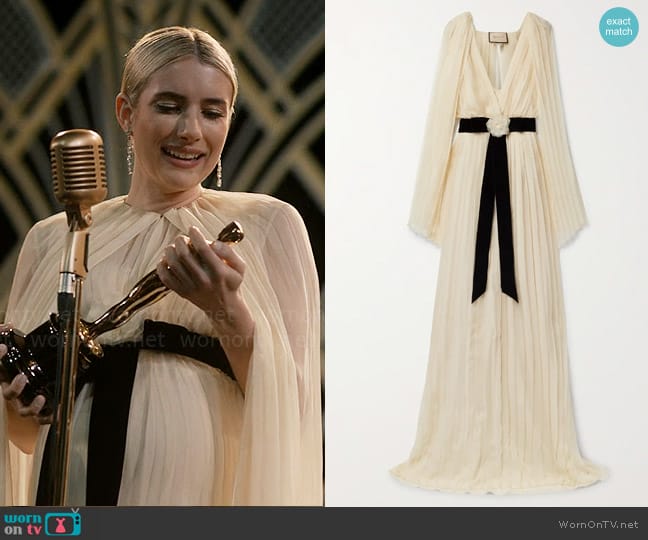 Gucci Belted cape-effect pleated silk-chiffon gown worn by Anna Victoria Alcott (Emma Roberts) on American Horror Story