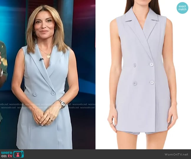 Halogen Sleeveless Blazer Romper in Slate Blue worn by Kit Hoover on Access Hollywood