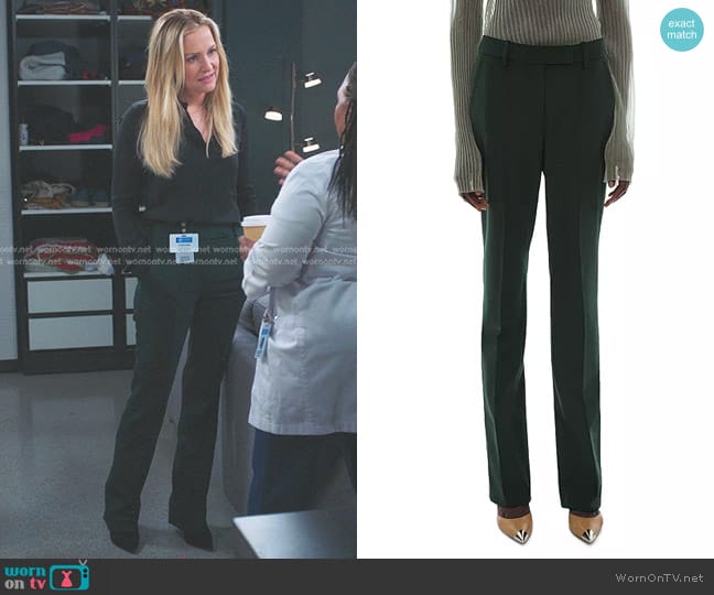 Helmut Lang Cigarette Pants in Evergreen worn by Arizona Robbins (Jessica Capshaw) on Greys Anatomy