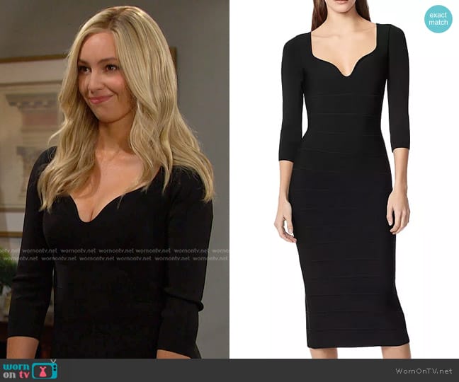 Hervé Léger Icon Sweetheart Neckline Midi Dress worn by Theresa Donovan (Emily O'Brien) on Days of our Lives