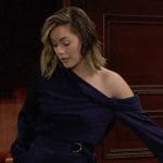 Hope’s navy off-shoulder blouse and pants set on The Bold and the Beautiful