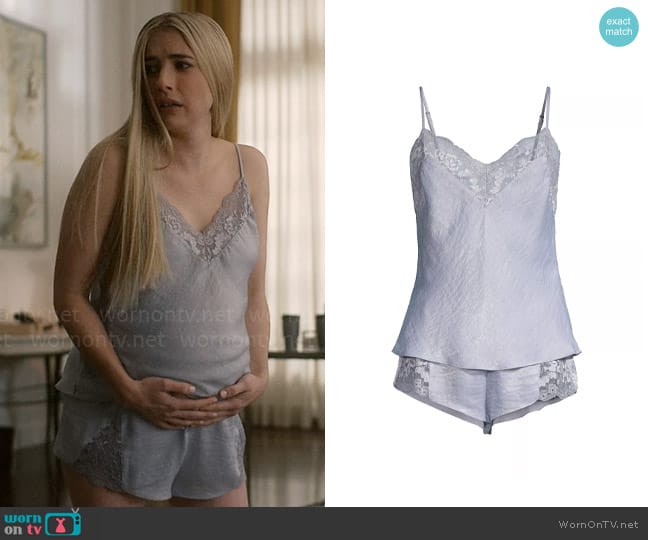 In Bloom Silver 2-Piece Camisole & Shorts Set worn by Anna Victoria Alcott (Emma Roberts) on American Horror Story