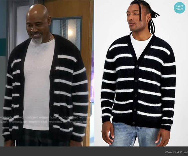 I.N.C. International Concepts Tyler Regular-Fit Striped Cardigan worn by Frank (Lamont Thompson) on The Upshaws