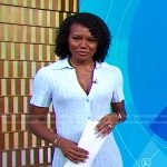 Janai’s blue pleated button front dress on Good Morning America