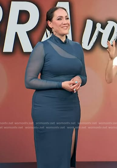 Jene Sena’s blue mesh dress on Access Hollywood