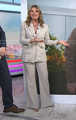 Jenna’s beige stripe chain detail blazer on Today