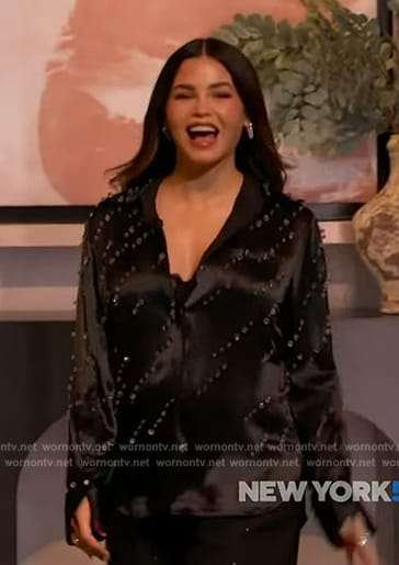 Jenna Dewan’s black embellished blouse on The Drew Barrymore Show