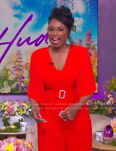 Jennifer’s red belted jumpsuit on The Jennifer Hudson Show