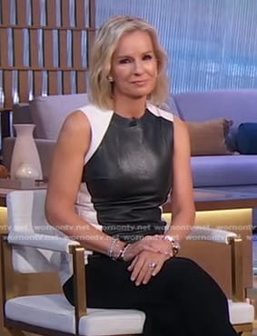 Jennifer’s black and white sleeveless leather top on Good Morning America