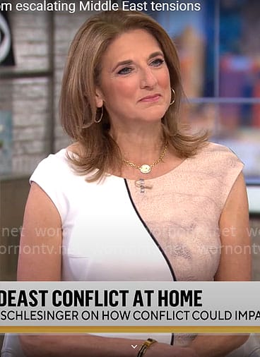 Jill Schlesinger’s two-tone print dress on CBS Mornings