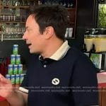 Jimmy Fallon’s navy contrast collar polo shirt on Access Hollywood
