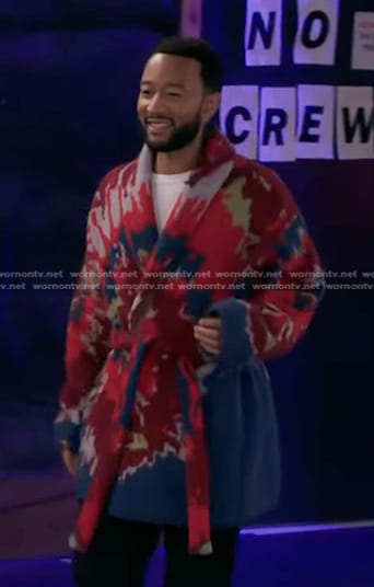 John Legend’s red tie dye wrap cardigan on The Voice