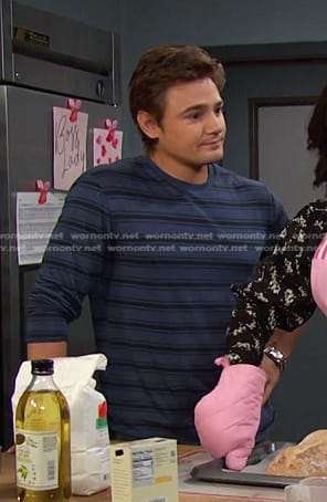 Johnny’s blue striped long sleeve tee on Days of our Lives