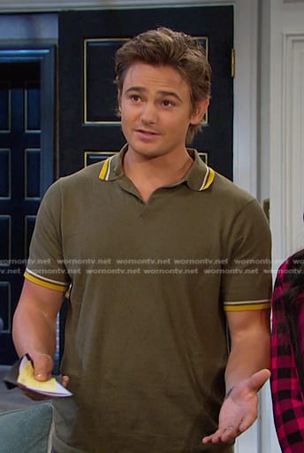 Johnny’s green striped collar polo shirt on Days of our Lives