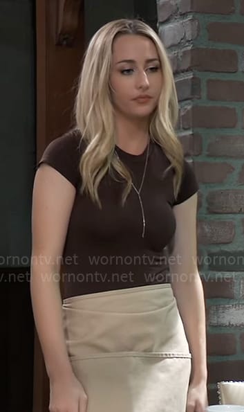 Josslyn’s brown tee on General Hospital