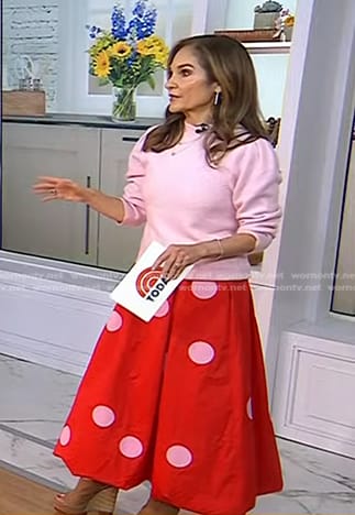 Joy’s red polka dot midi skirt on Today