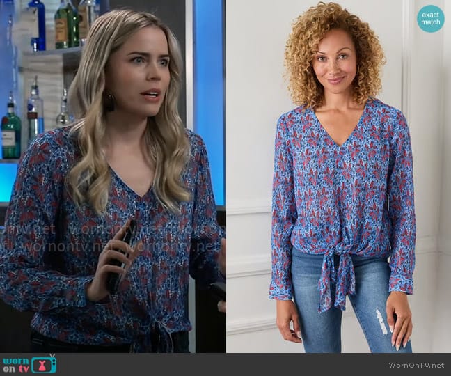 Karen Kane Tie-Front Top worn by Sasha Gilmore (Sofia Mattsson) on General Hospital