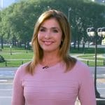 Karen Rogers’s pink and navy knit dress on Good Morning America