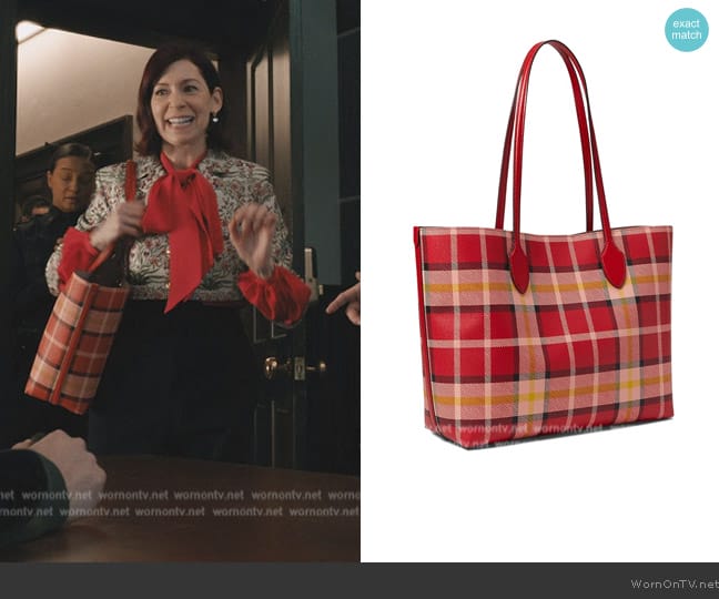 Kate Spade Bleecker Museum Plaid Printed PVC Large Tote worn by Elsbeth Tascioni (Carrie Preston) on Elsbeth