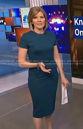 Kate Snow’s teal sheath dress on NBC News Daily