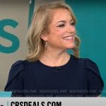 Katie McGee’s navy short sleeve sheath dress on CBS Mornings