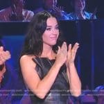 Katy’s black leather top and key embellished skirt on American Idol