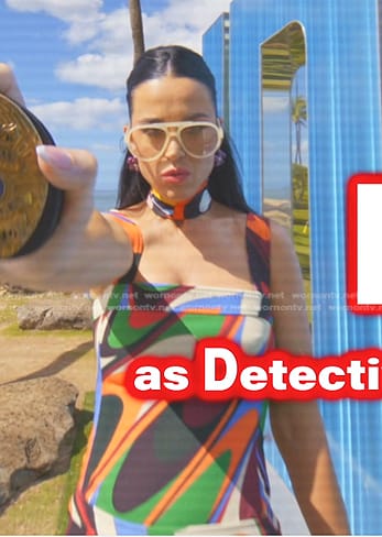 Katy Perry’s multicolor abstract print mini dress on American Idol