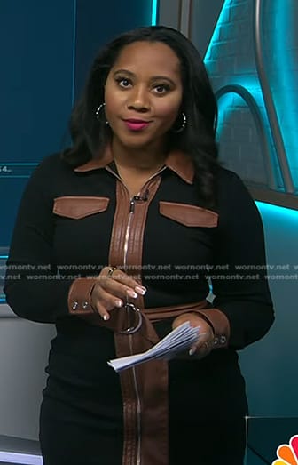 Kay Angrum’s black leather trim zip front dress on NBC News Daily