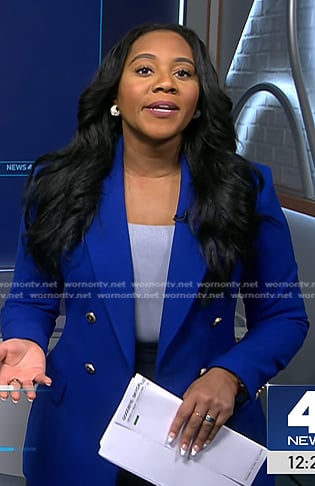 Kay Angrum’s blue double breasted blazer on NBC News Daily