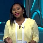 Kay Angrum’s yellow keyhole dress and cardigan on NBC News Daily
