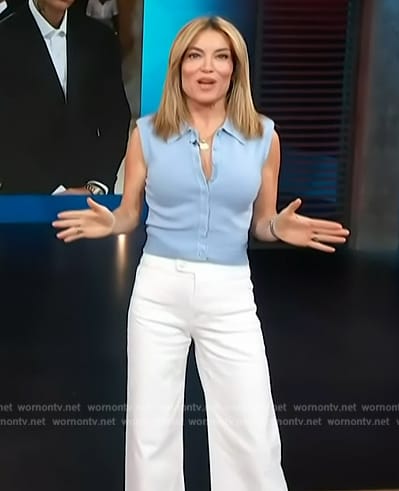 Kit’s blue knit vest on Access Hollywood