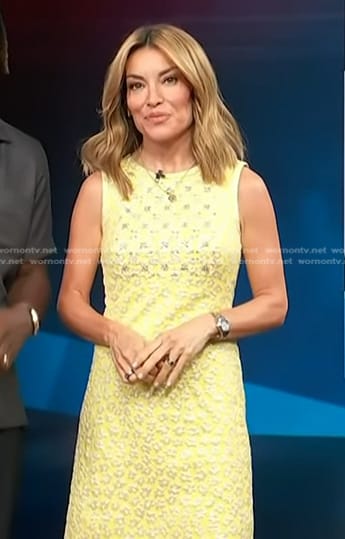 Kit’s yellow floral embellished shift dress on Access Hollywood