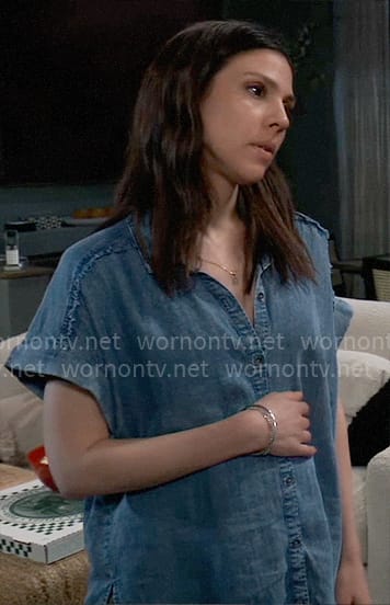 Kristina’s denim shirt with frayed shoulders on General Hospital