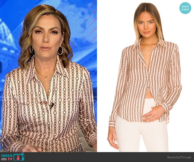L'Agence Holly Long Sleeve Blouse in Quartz & Light Mocha Tonal Chains worn by Kyra Phillips on Good Morning America