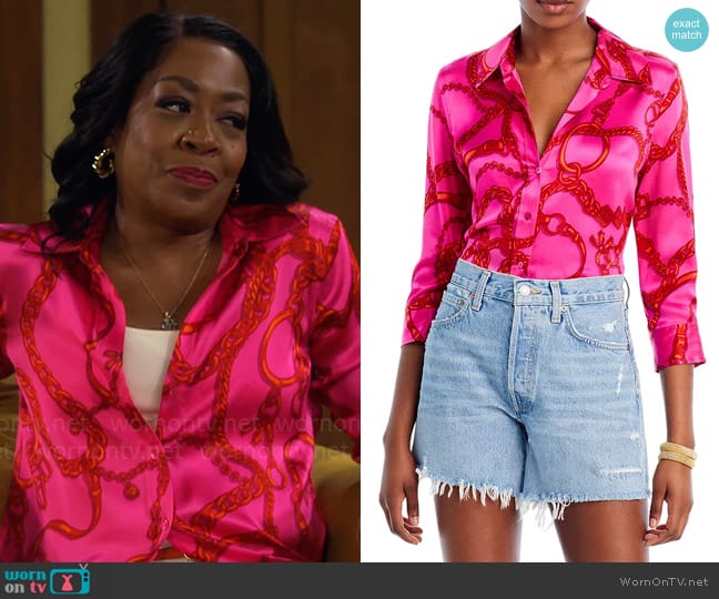 L'Agence Dani Shirt in Pink Red Buckle Chain worn by Tina Butler (Tichina Arnold) on The Neighborhood