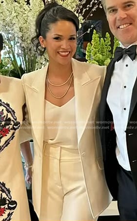 Laura’s white peak lapel blazer and pants on Today