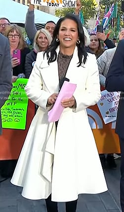 Laura’s white ruffle wrap coat on Today