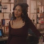 Layla’s burgundy chain detail dress on All American