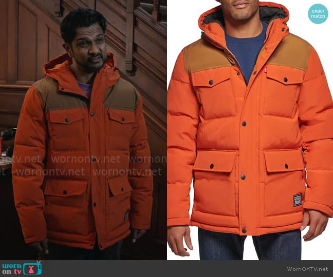 Levis Arctic Cloth Heavyweight Parka in Orange Worker Brown Yoke worn by Jay (Utkarsh Ambudkar) on Ghosts