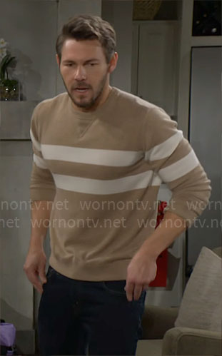 Liam’s camel striped sweater on The Bold and the Beautiful