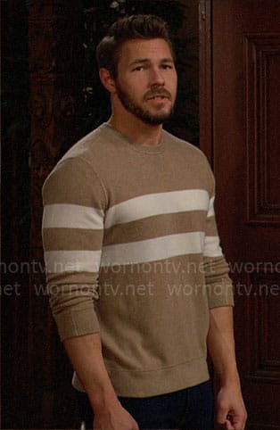 Liam’s camel striped sweater on The Bold and the Beautiful