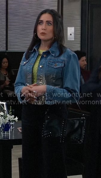 Lois’s blue and gold denim jacket and studded bag on General Hospital