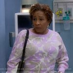 Lucretia’s lavender floral print sweatshirt on The Upshaws